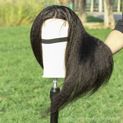 Wholesale Yaki Wig Vendor 100% Malaysian Hair Wig 150% 180% Density Kinky Straight 4*4 Closure Front Lace Wig